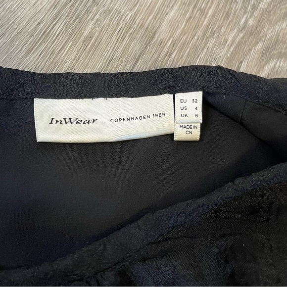 InWear Copenhagen Black Sheer Tiered Babydoll Dress, Balloon Sleeves, Size 4 - Picture 10 of 16